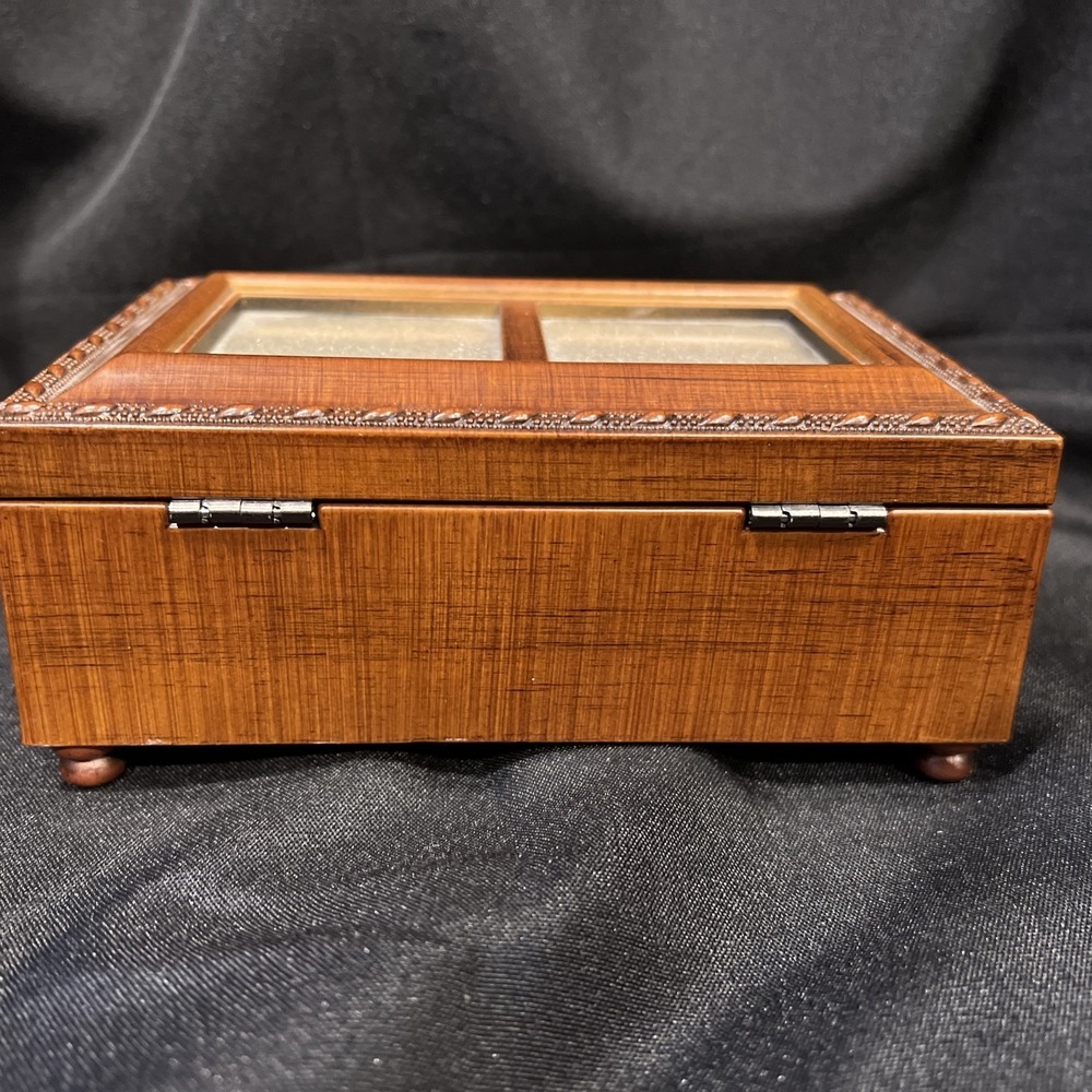 Wooden Music Musical Jewelry Box Glass Picture frame Hinged Lid Sankyo Movement - Picture 6 of 11